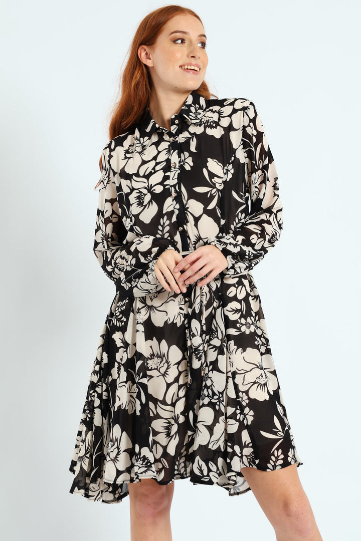 Button Through Godet Tea Dress
