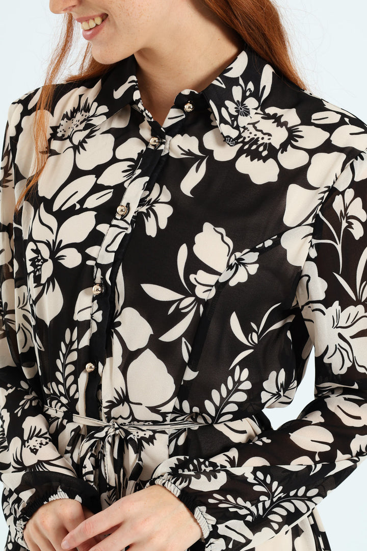 Button Through Godet Tea Dress