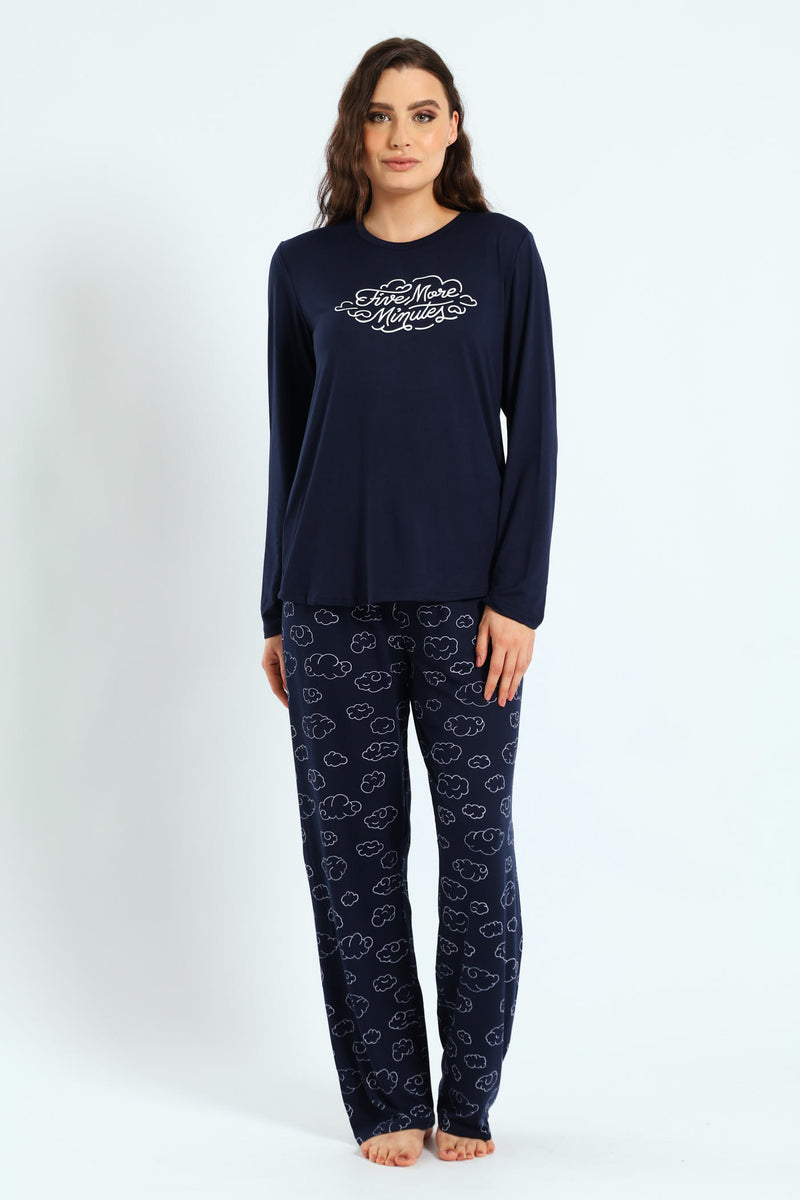 Soft Touch Long Sleeve Top & Pant Set - Navy