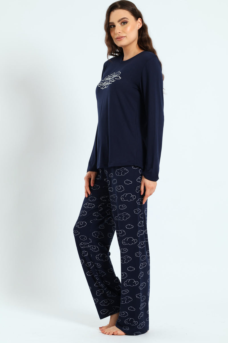 Soft Touch Long Sleeve Top & Pant Set - Navy