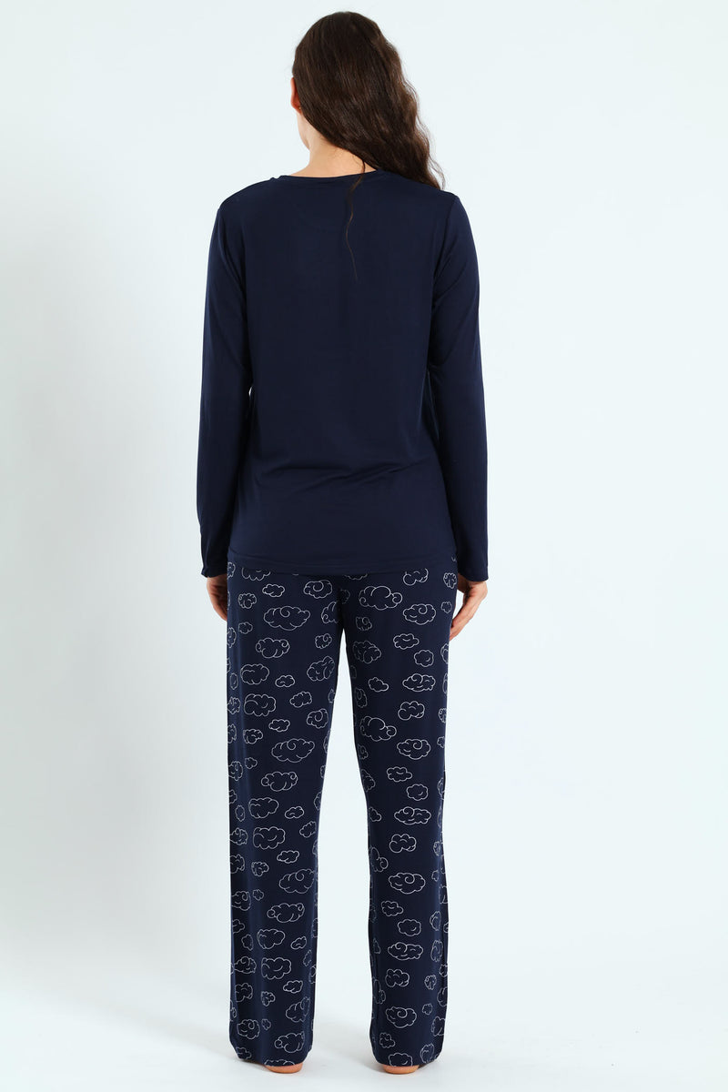 Soft Touch Long Sleeve Top & Pant Set - Navy