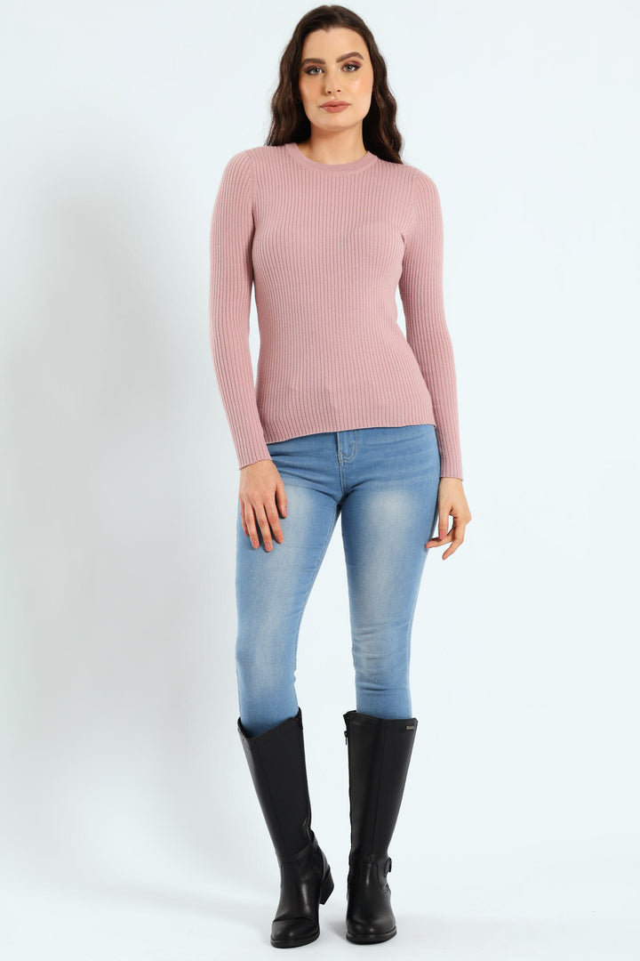 Ribbed Plain Pullover - Blush