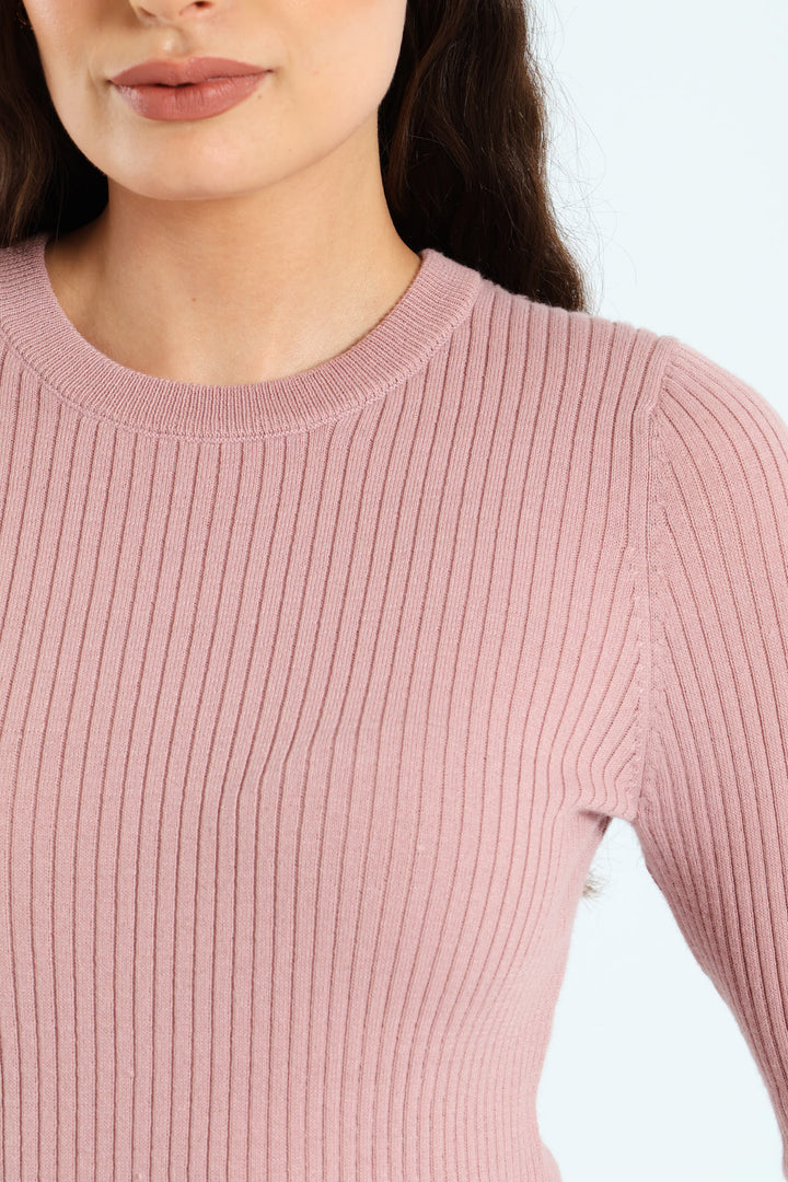 Ribbed Plain Pullover - Blush