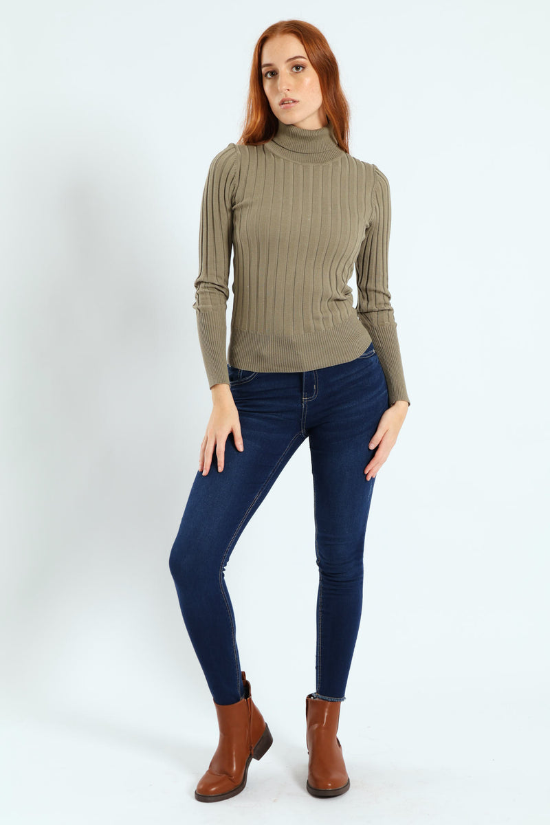 Ribbed Plain Poloneck - Light Fatigue