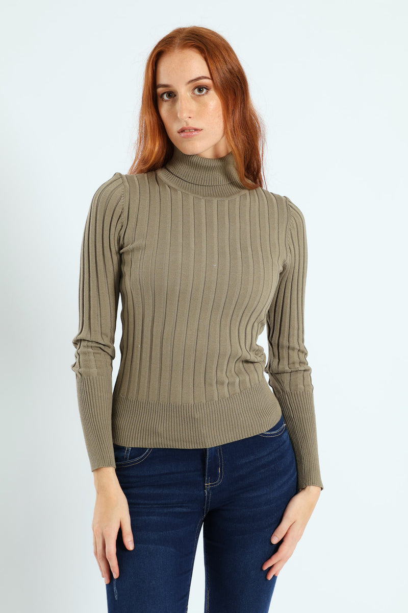 Ribbed Plain Poloneck - Light Fatigue