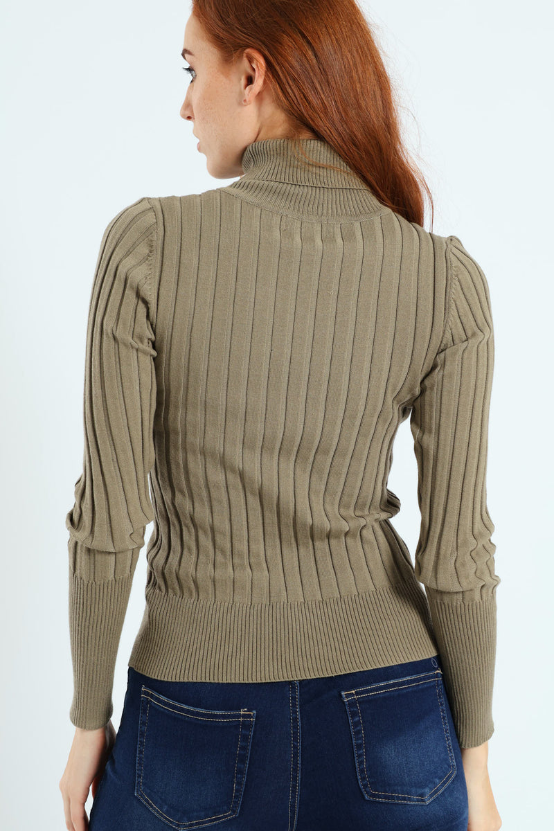Ribbed Plain Poloneck - Light Fatigue