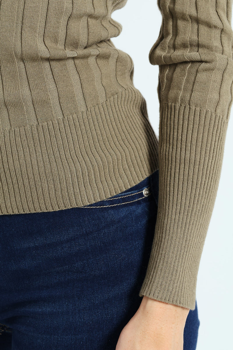Ribbed Plain Poloneck - Light Fatigue