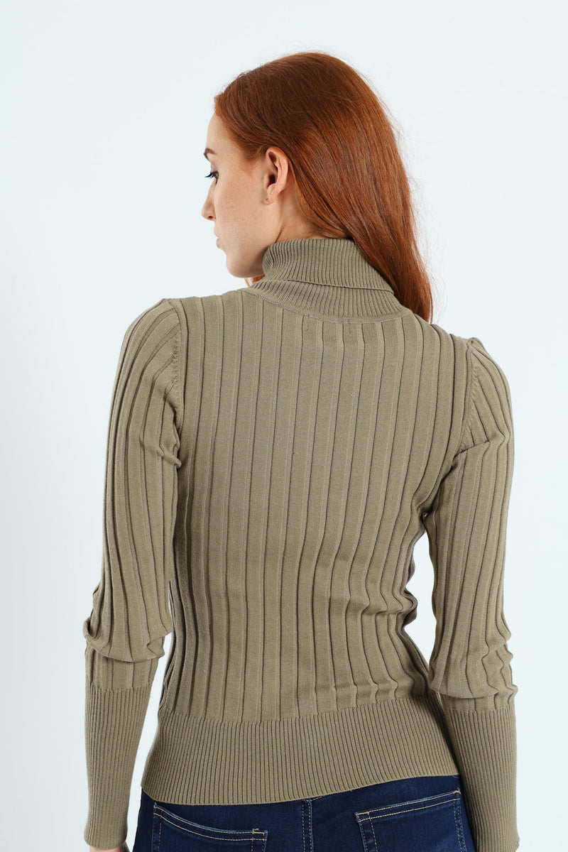 Ribbed Plain Poloneck - Light Fatigue