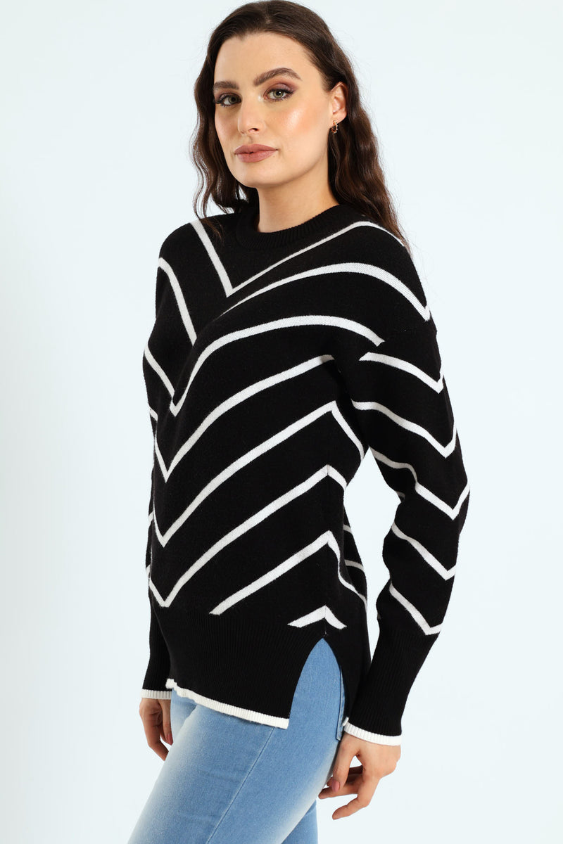Relaxed Striped Pullover - Black/White