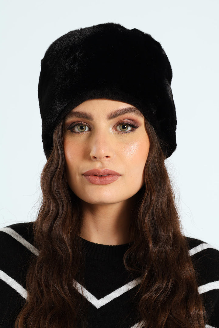 Faux Fur Cossack Hat - Black