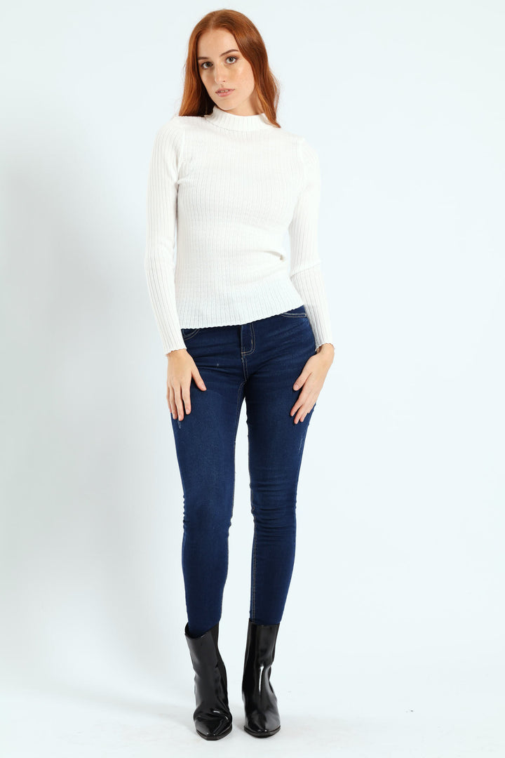 Turtleneck Pointelle Cable Stitch Pullover - White