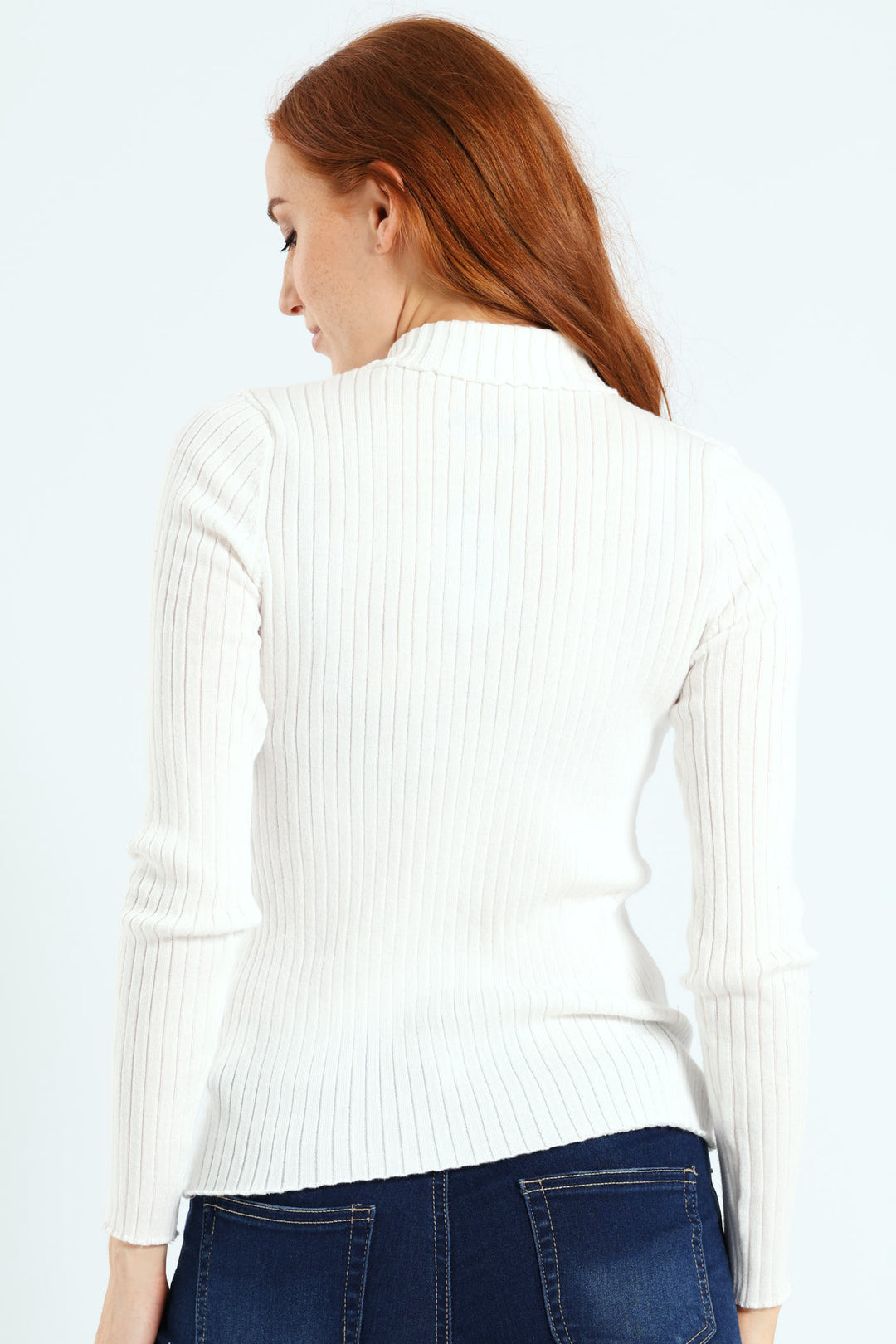 Turtleneck Pointelle Cable Stitch Pullover - White