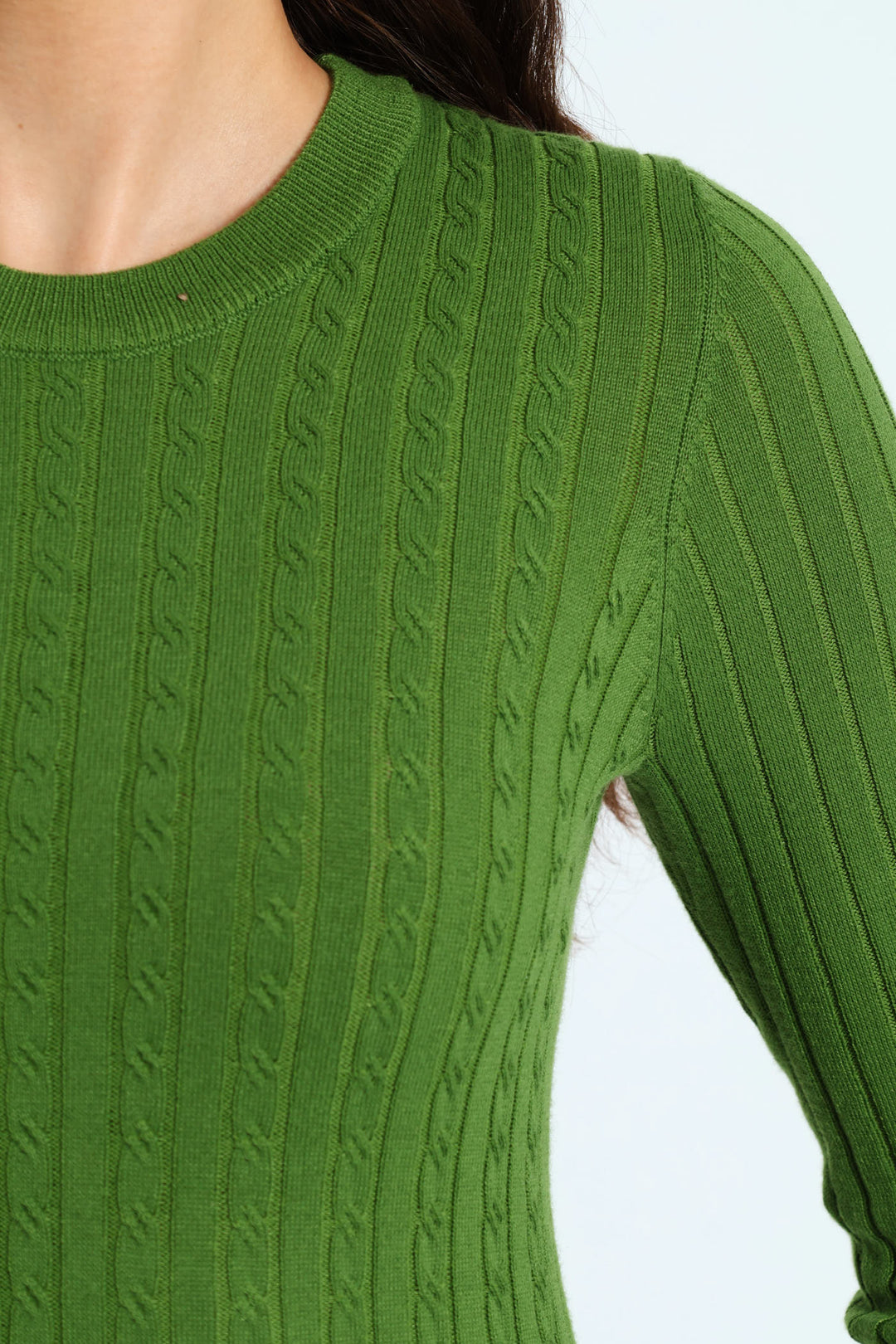 Cable Plain Pullover - Bright Green