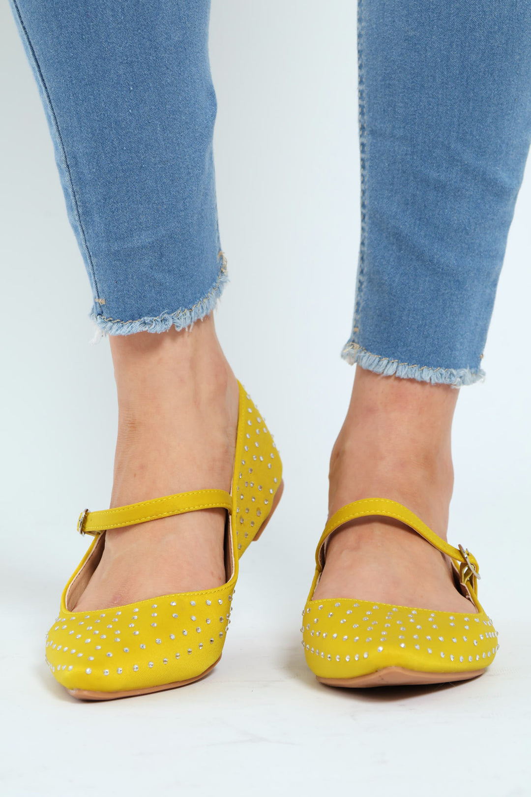 Pointy Diamante Strap Pump - Chartreuse