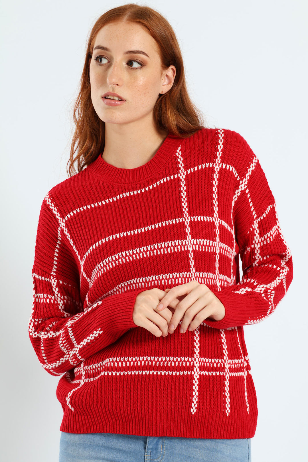 Check Pullover - Bright Red
