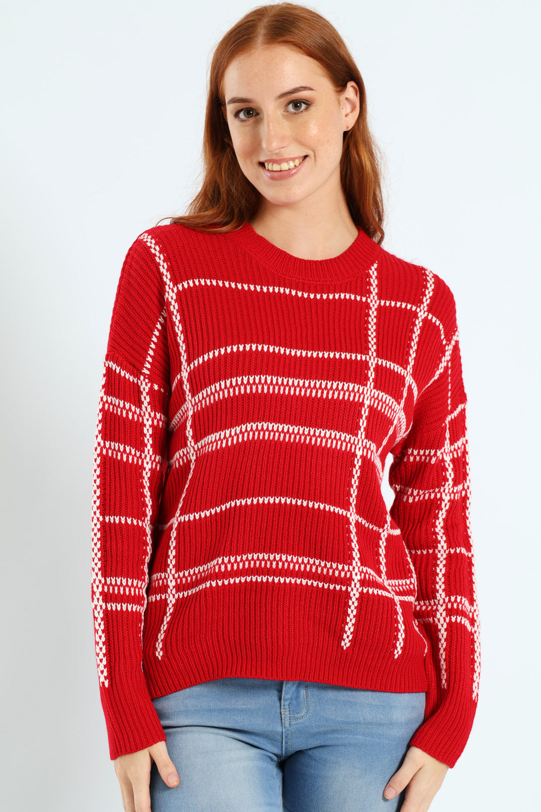 Check Pullover - Bright Red