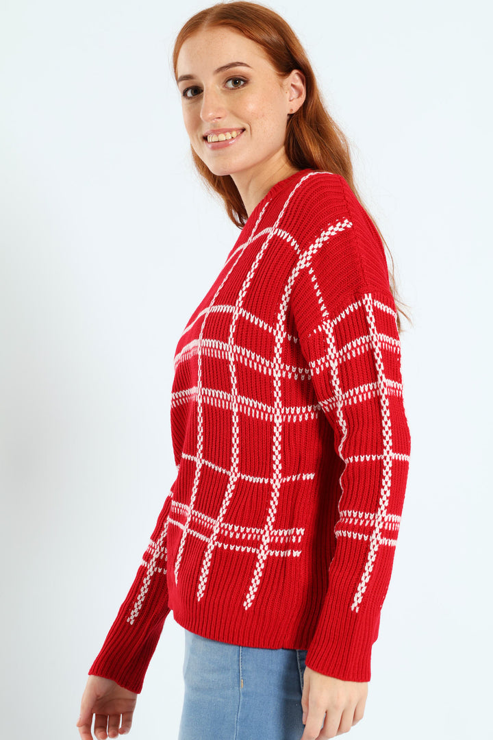 Check Pullover - Bright Red
