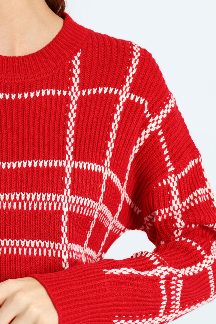 Check Pullover - Bright Red