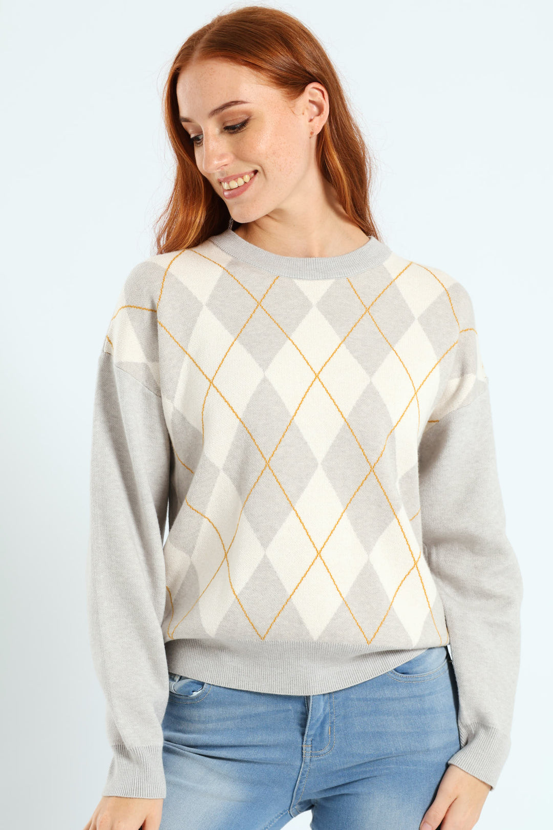 Argyle Pullover - White/Grey