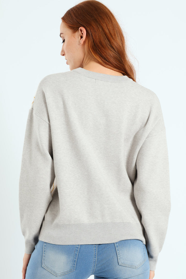 Argyle Pullover - White/Grey