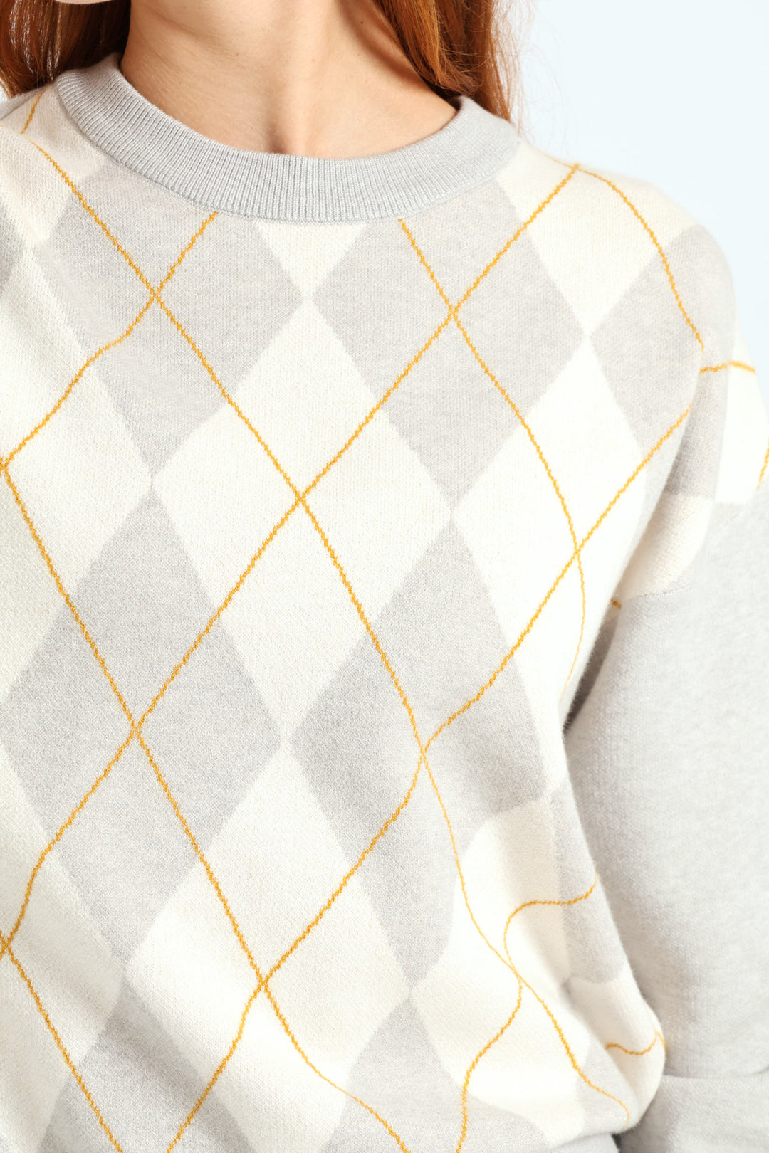 Argyle Pullover - White/Grey