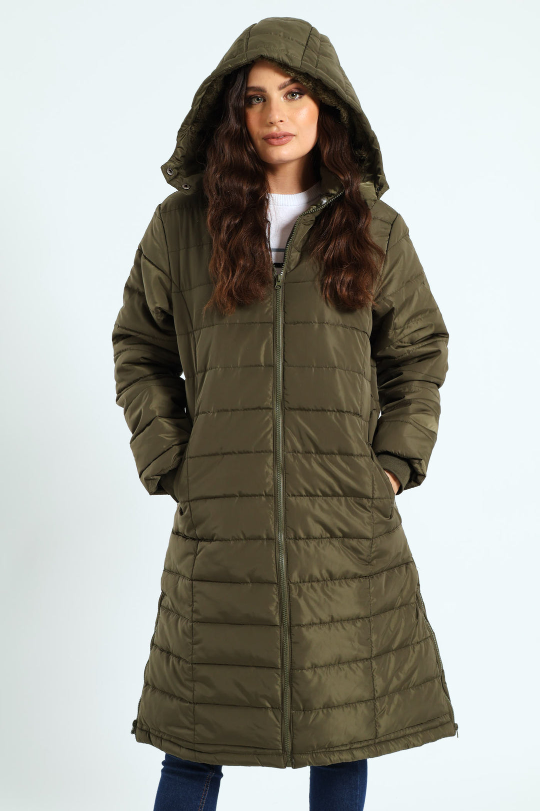 Padded Puffer Jacket With Detachable Hood - Dark Fatigue