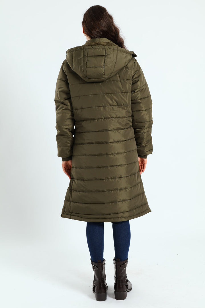 Padded Puffer Jacket With Detachable Hood - Dark Fatigue