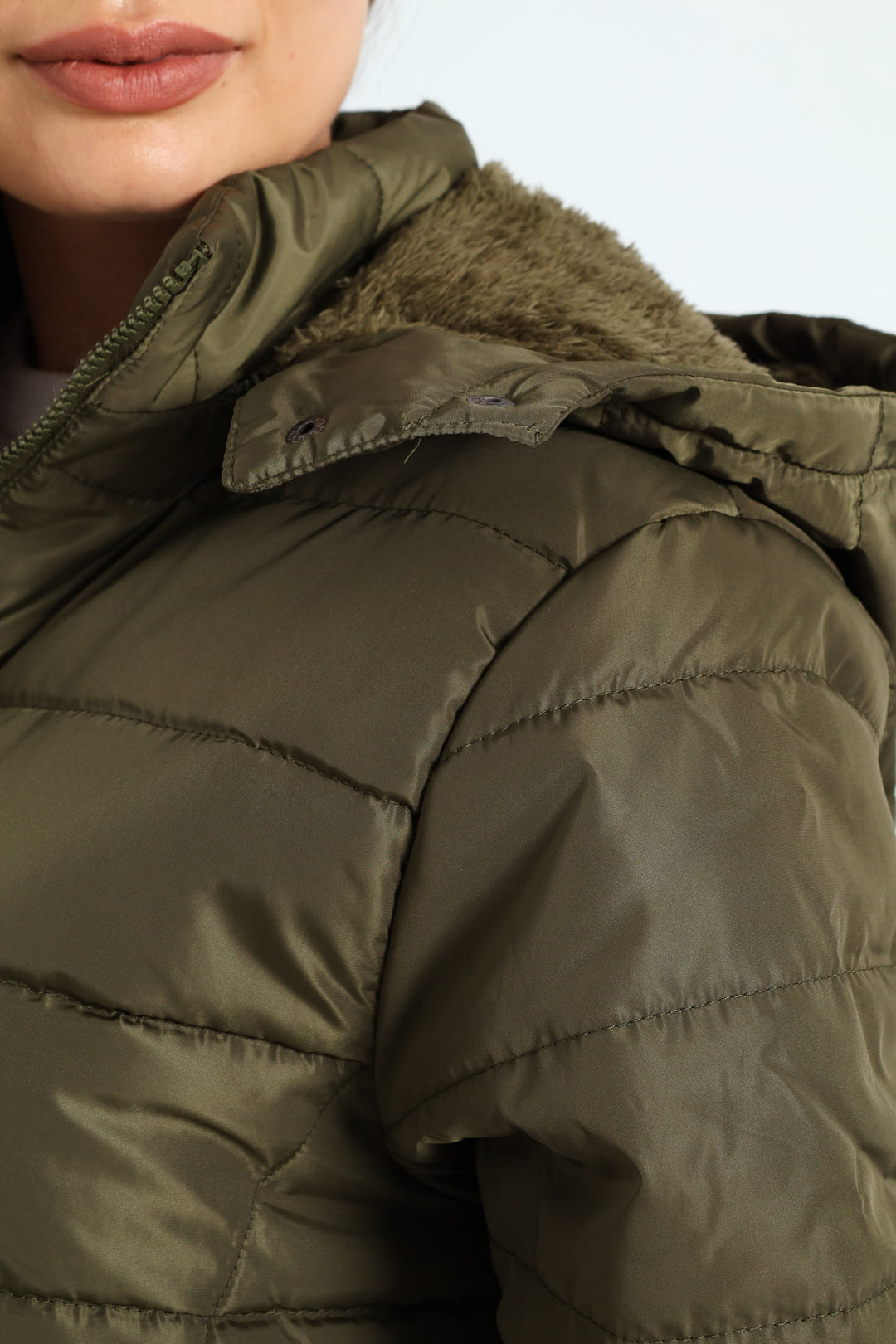 Padded Puffer Jacket With Detachable Hood - Dark Fatigue