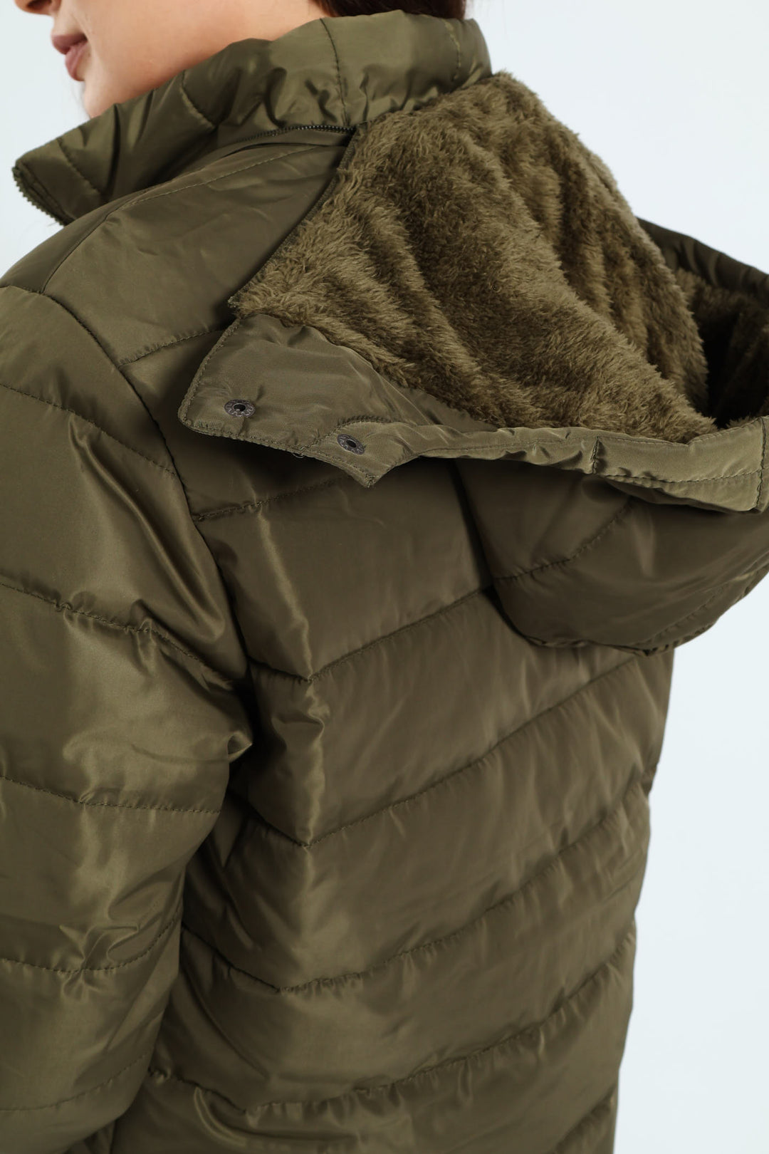 Padded Puffer Jacket With Detachable Hood - Dark Fatigue