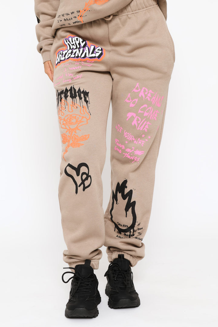 Graph Printed Jogger - Mocha