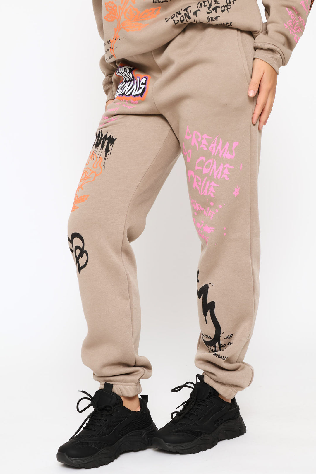 Graph Printed Jogger - Mocha