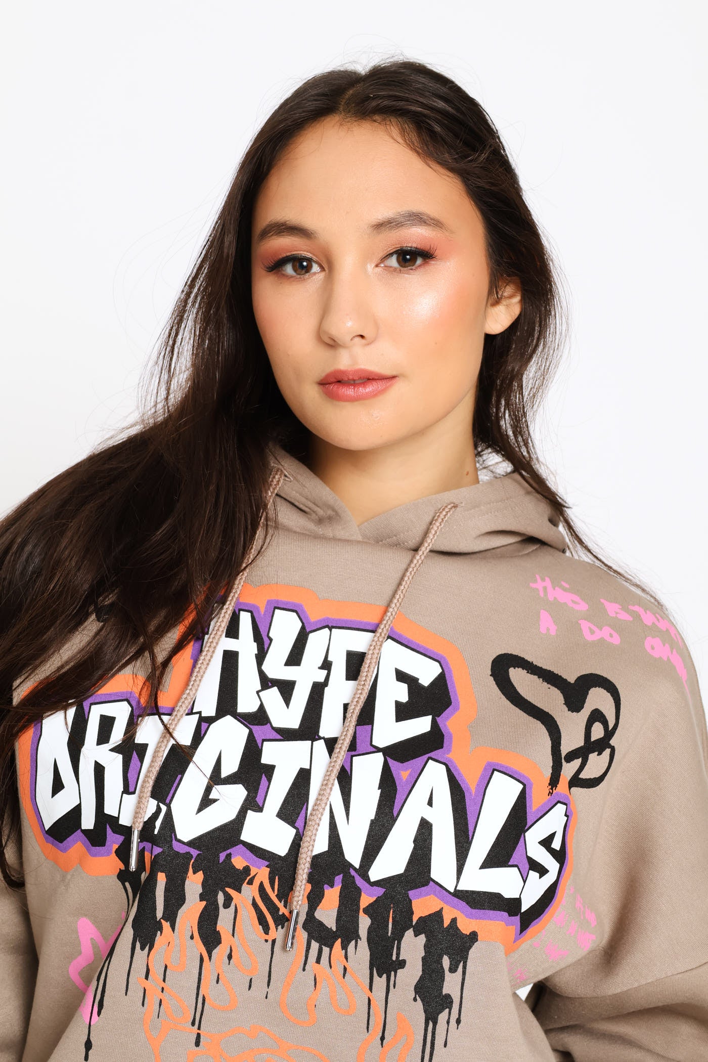 Ladies Graph Printed Oversized Hoody - Mocha – Edgars