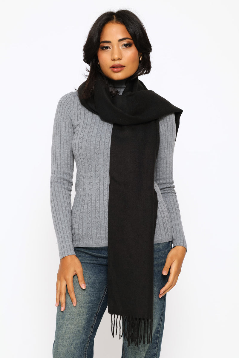 Fringe Detail Woven Scarf - Black