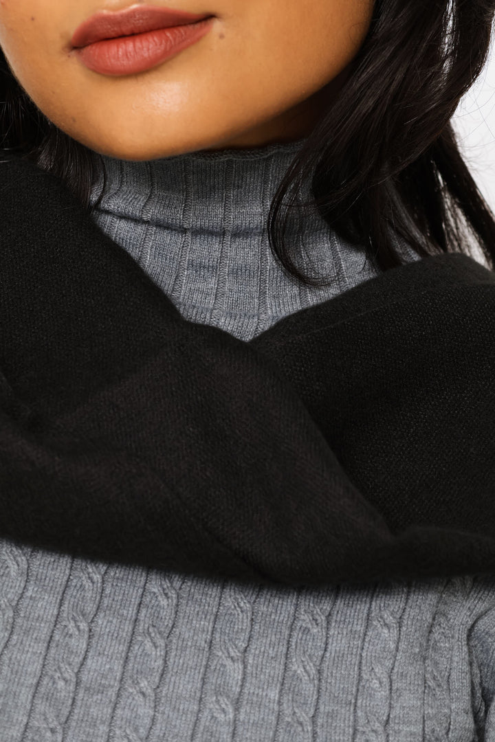 Fringe Detail Woven Scarf - Black