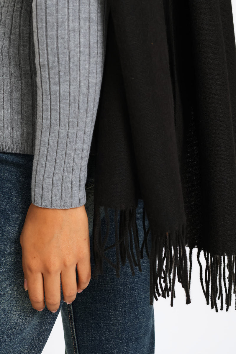 Fringe Detail Woven Scarf - Black