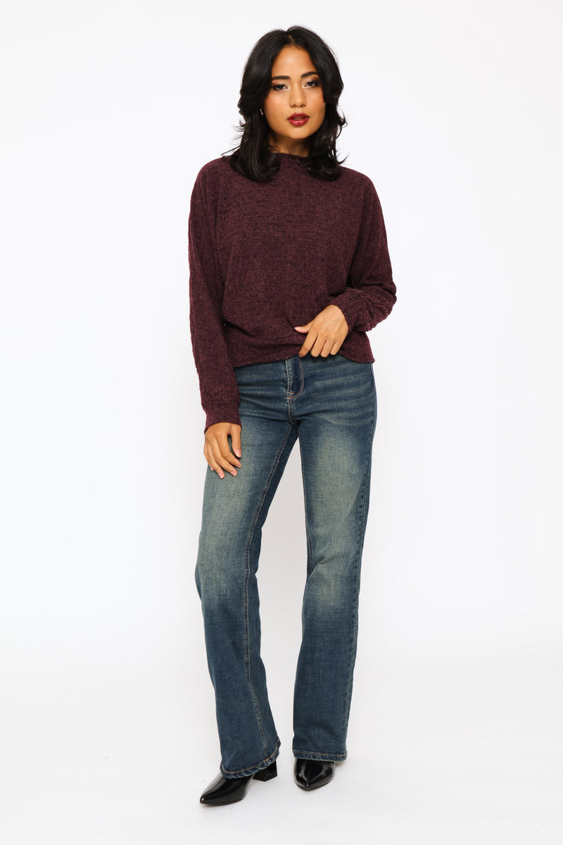 Long Sleeve Dolman Sleeve Ribbed Top - Plum