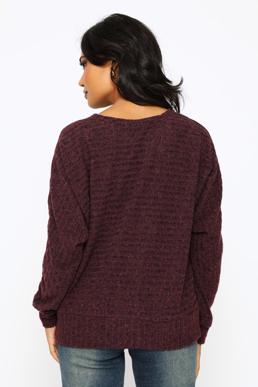 Long Sleeve Dolman Sleeve Ribbed Top - Plum