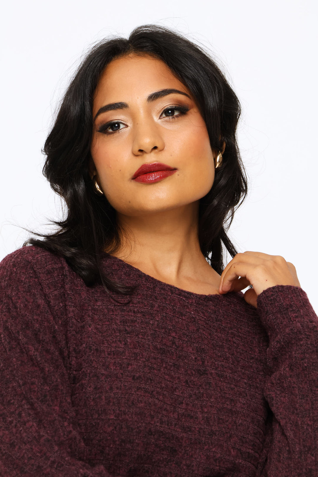Long Sleeve Dolman Sleeve Ribbed Top - Plum