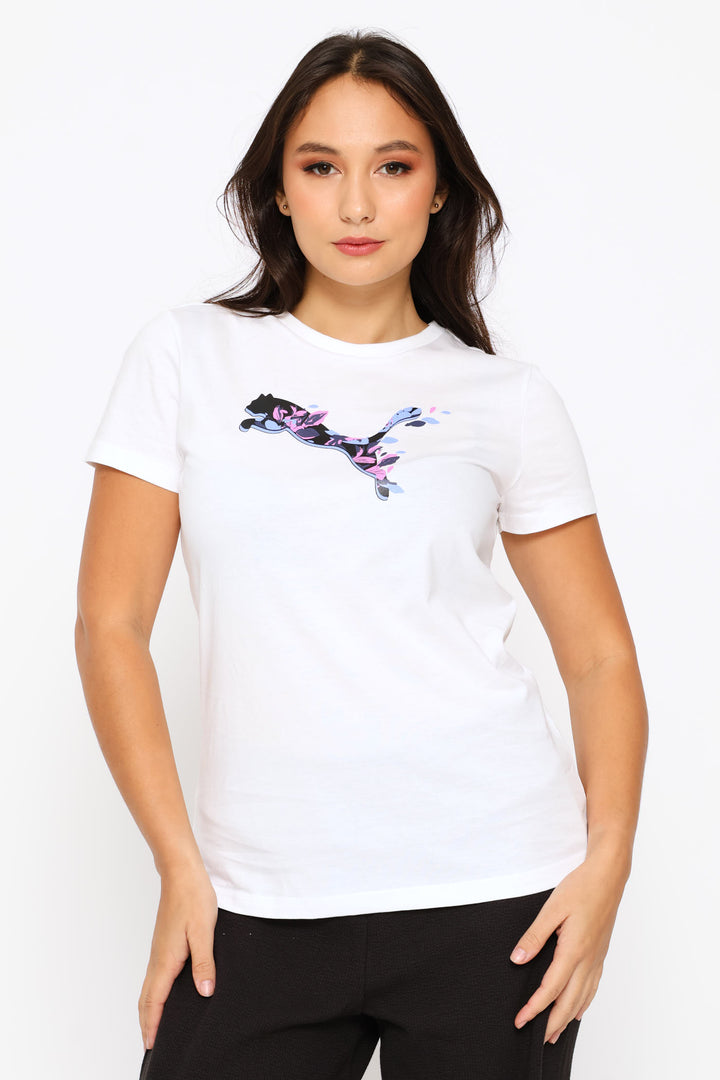 Floral Cat Graphics Tee - White