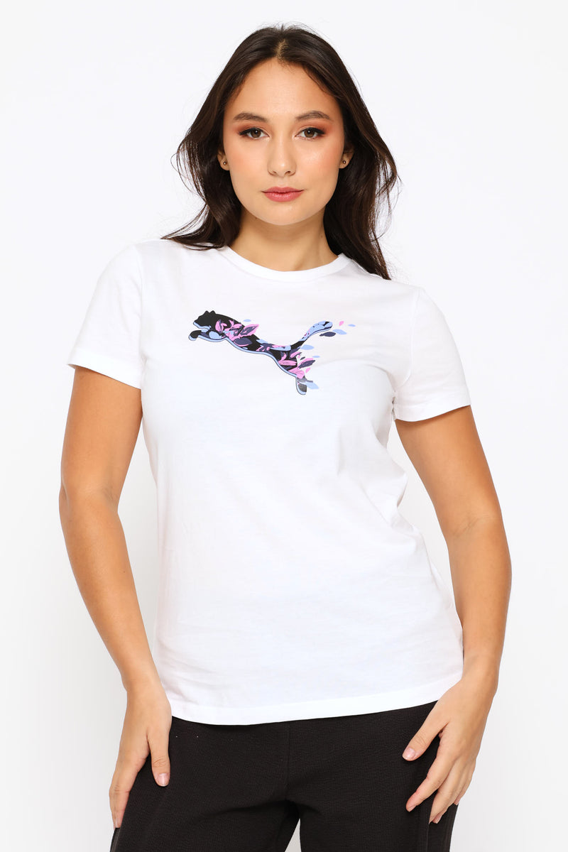 Floral Cat Graphics Tee - White