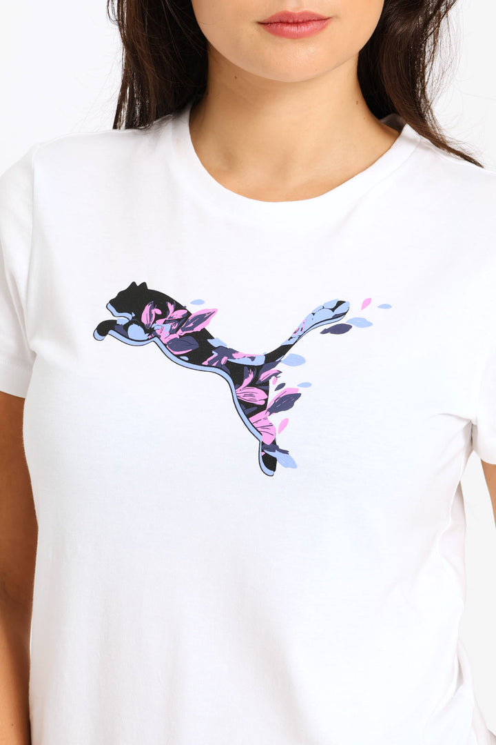 Floral Cat Graphics Tee - White