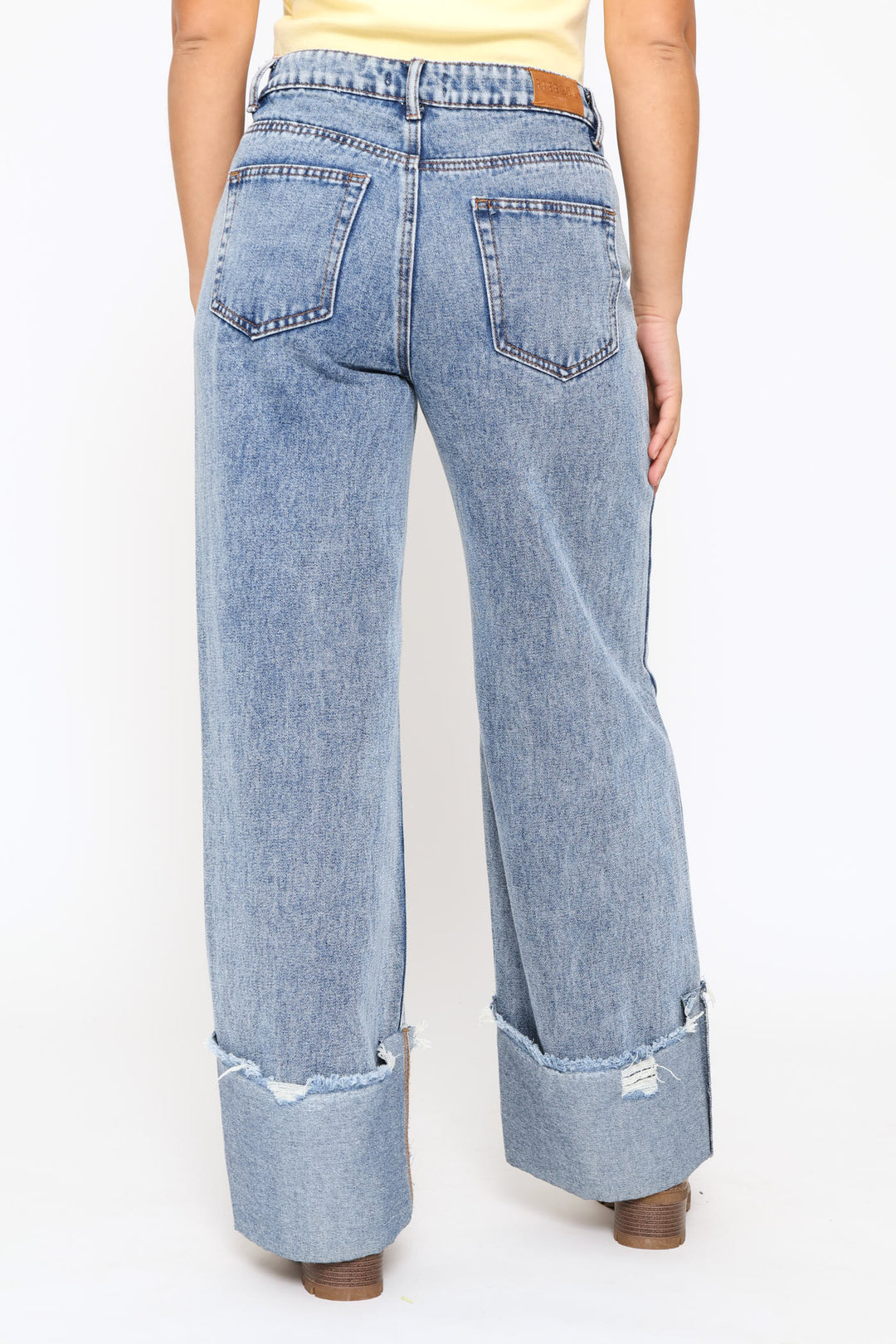 Turn Up Wide Leg Denim - Salty Mid Wash