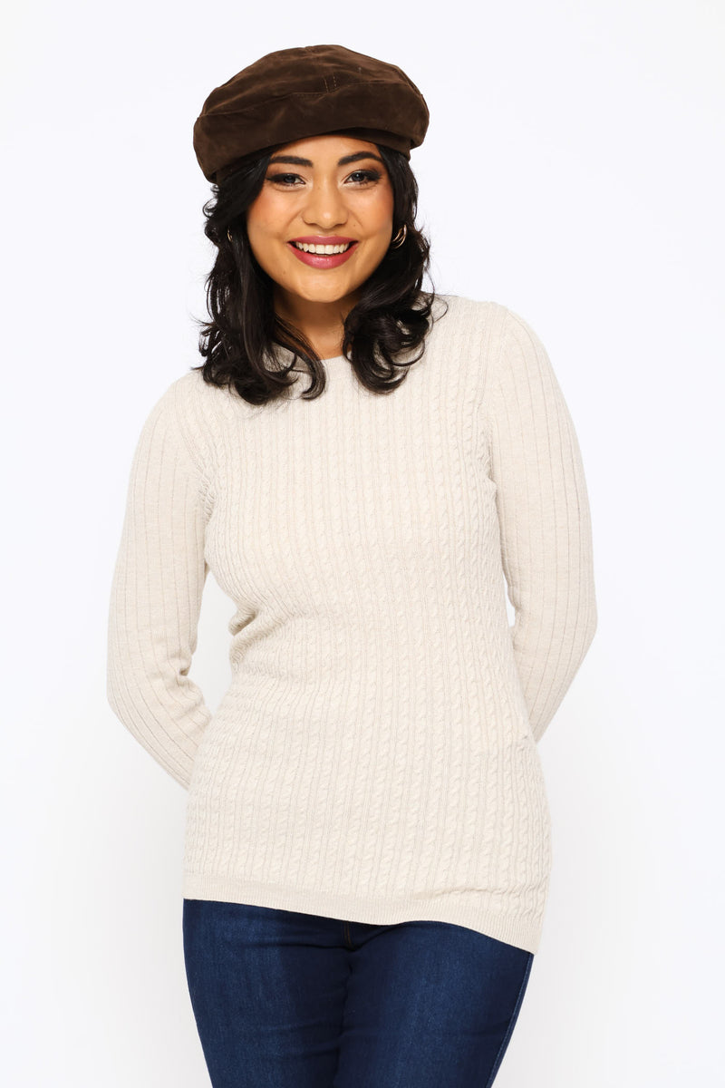 Plain Cable Pullover - Oatmeal Melange