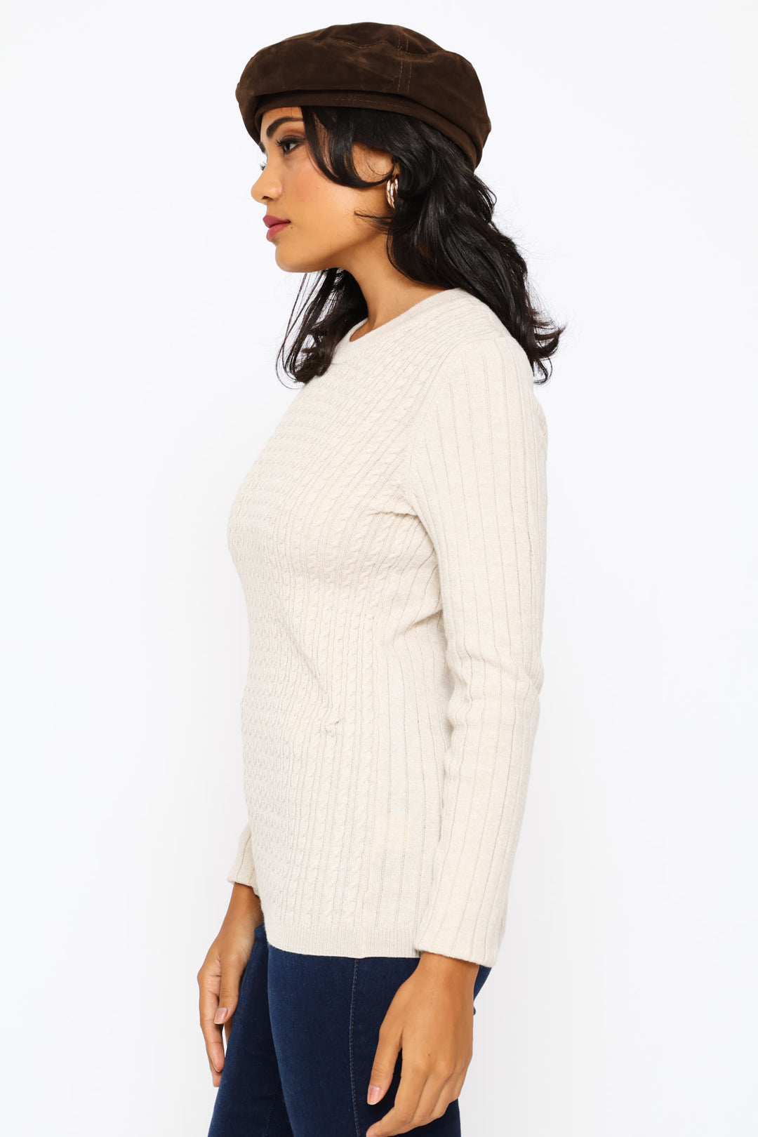 Plain Cable Pullover - Oatmeal Melange