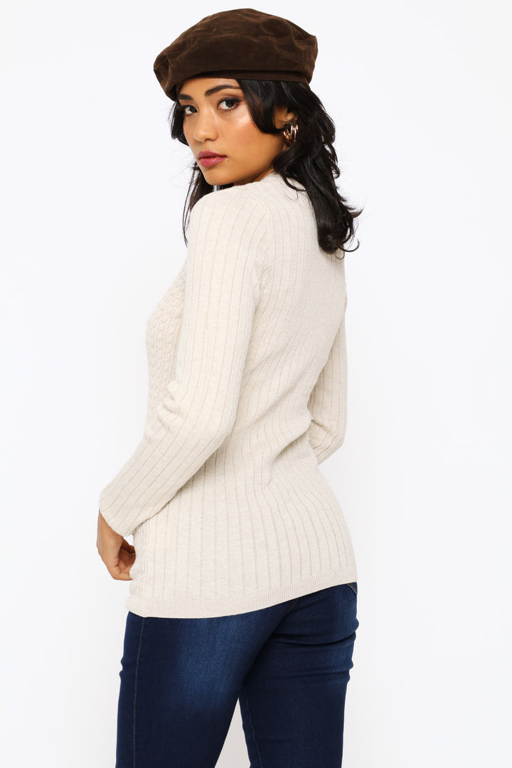 Plain Cable Pullover - Oatmeal Melange