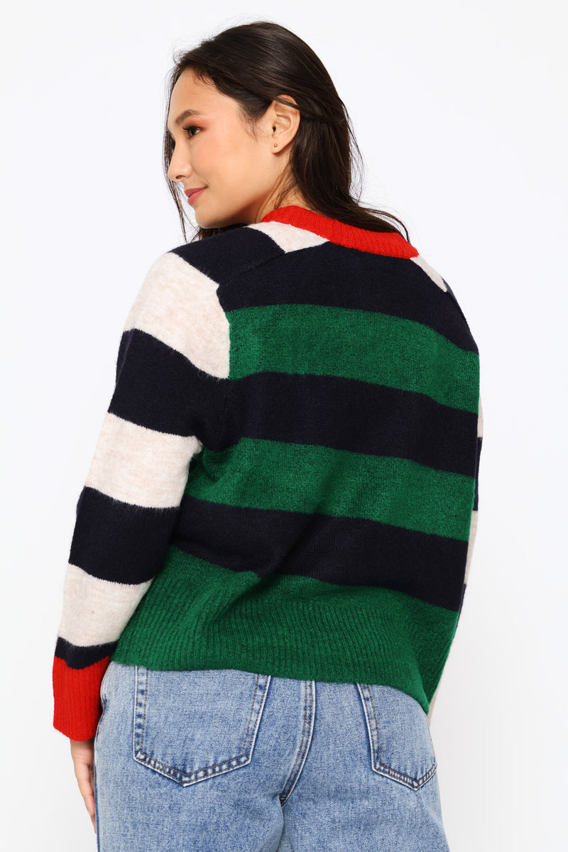 Block Stripe Crew Pullover - Bottle Green