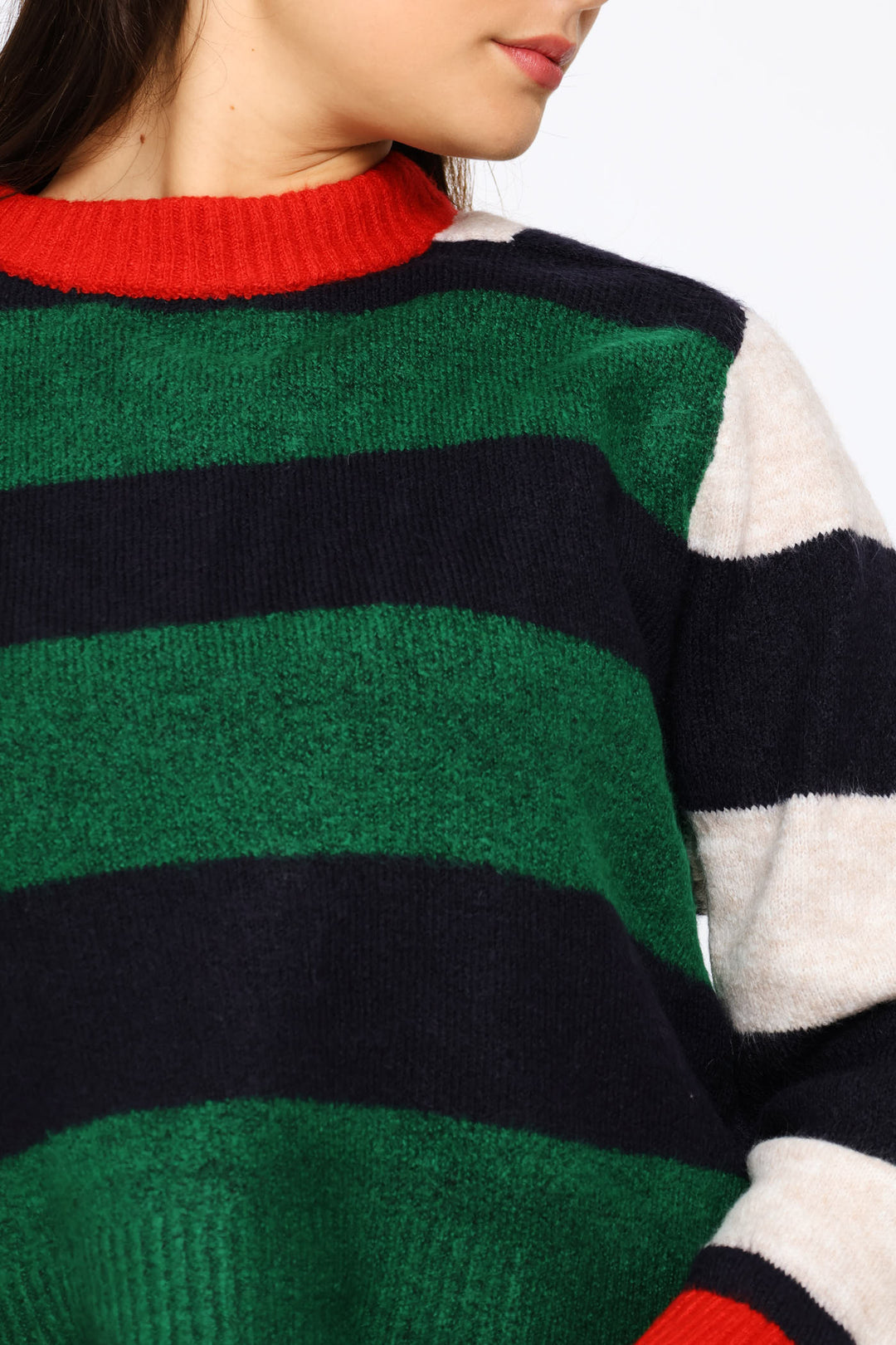 Block Stripe Crew Pullover - Bottle Green
