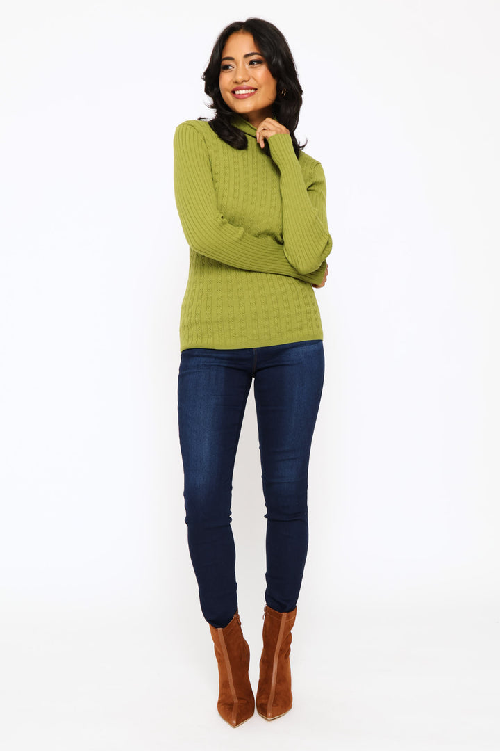 Plain Cable Turtleneck - Chartreuse