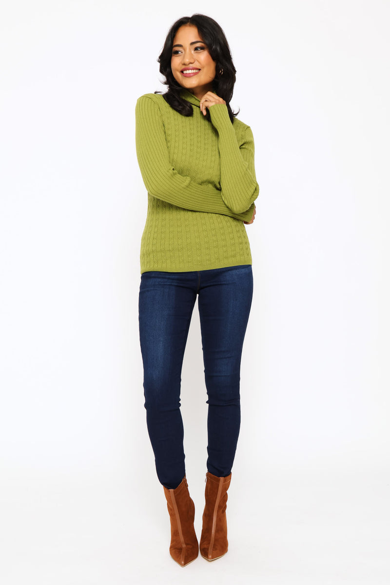 Plain Cable Turtleneck - Chartreuse