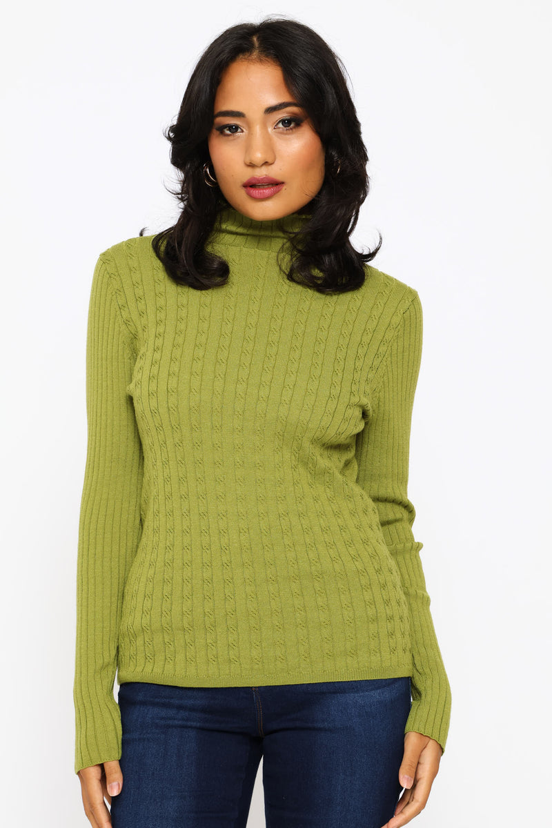 Plain Cable Turtleneck - Chartreuse